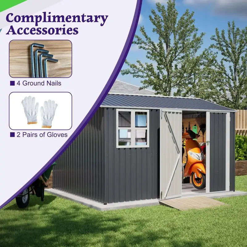 Outdoor Steel Storage Shed 10x8ft Lockable Weatherproof