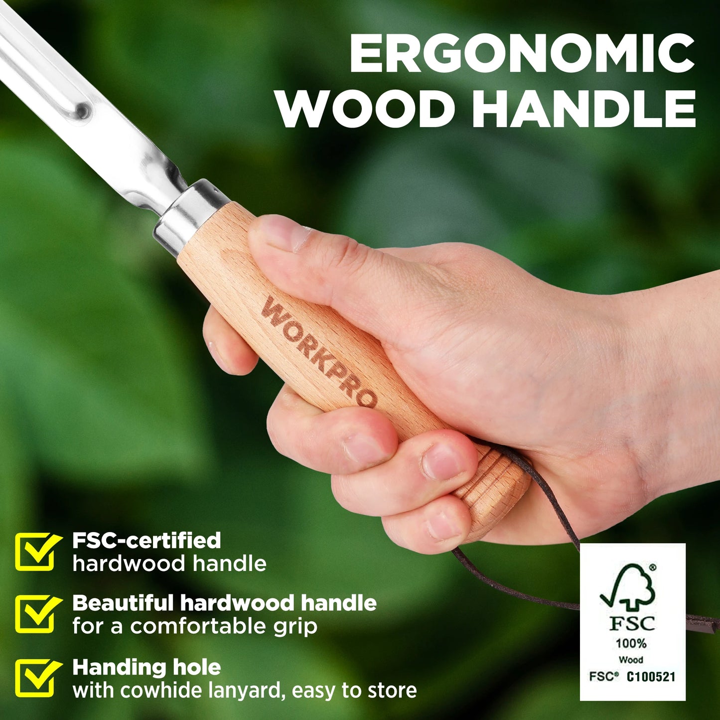 Garden Tool Set 3 Pcs Gardening Tools with Wood Handle, Weed Puller, Crack Weeder and Hand Trowel.