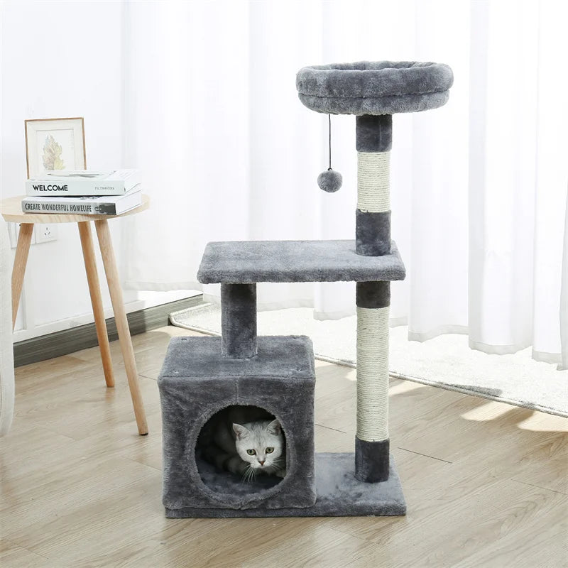H228cm Cat Tree Toy Condo Cat Climbing Tower Solid Wood